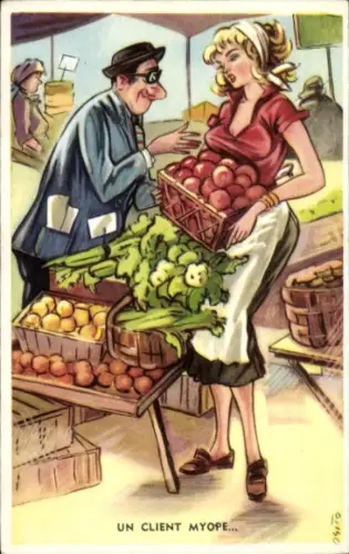 Künstler Ak Ein kurzsichtiger Kunde, Humor
