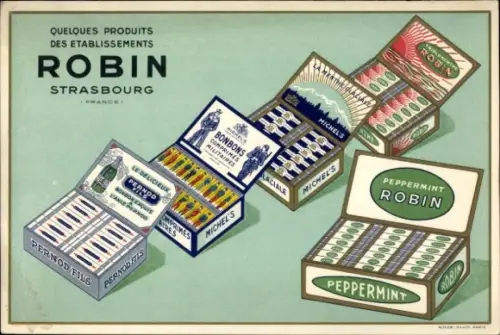Ak Straßburg Elsass Bas Rhin, Produkte der Firma Robin aus Straßburg, Bonbons, Pfefferminz