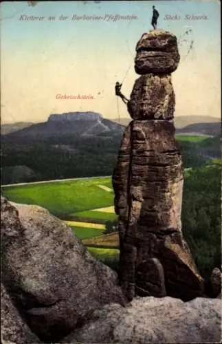 Ak Königstein an der Elbe Sächsische Schweiz, Kletterer an der Barbarine,Pfaffenstein,Giebichenstein