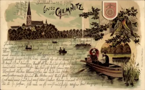 Litho Chemnitz in Sachsen, Kirche, Ruderboote