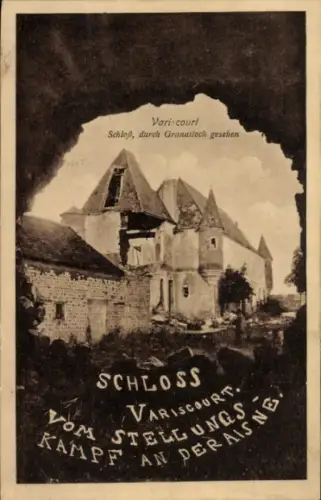 Ak Variscourt Aisne, Schloss Variscourt, zerstörte Kirche