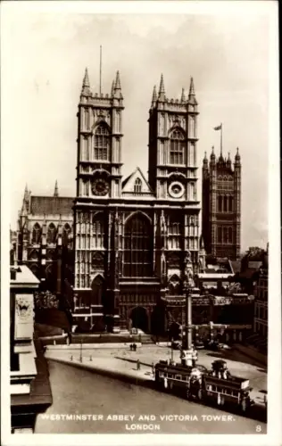 Ak Westminster London City, Westminster Abbey, Victoria Tower,  , schwarz-weiß