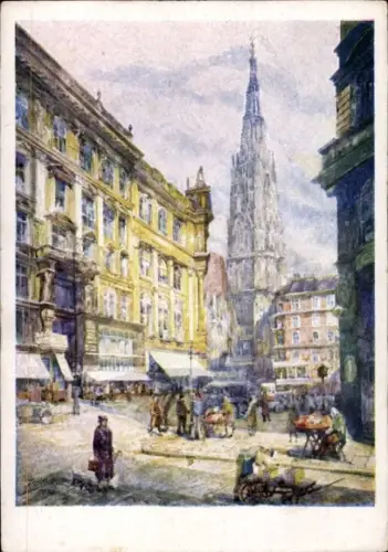 Ak Wien 1 Innere Stadt,  Graben, Stephanskirche, Aquarell von Rudolf Blum