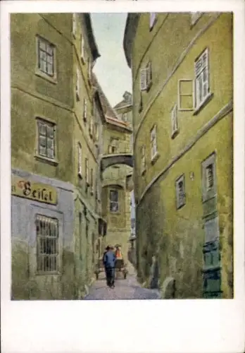 Ak Wien 1 Innere Stadt, Enge Gasse, Häuser, Personen, Geschäfte, Wien