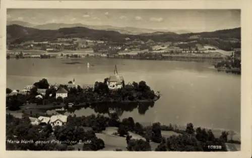 Ak Maria Wörth am Wörthersee Kärnten,  Pritschitzer Bucht, Kirche, Landschaft, Wasser