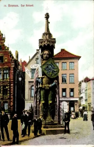 Ak Bremen,  Statue Der Roland, Menschen, Geschäfte,