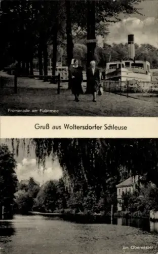 Ak Woltersdorf bei Berlin, Woltersdorfer Schleuse, Promenade am Flakensee,  Wasserstraße