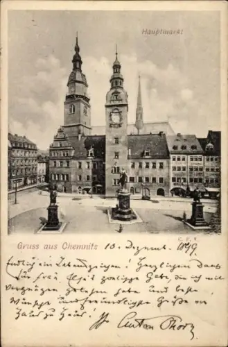 Ak Chemnitz in Sachsen, Hauptmarkt,  , 1899, Gruß aus Chemnitz