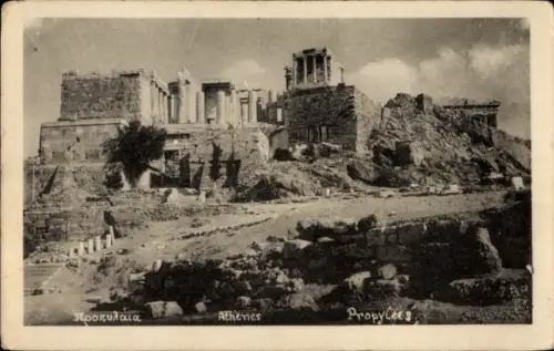 Ak Athen Griechenland, Ruinen, Propyläen,  Schwarz-Weiß-Foto