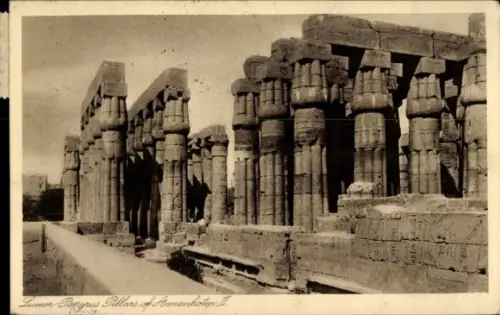 Ak Luxor Ägypten, Pfeiler, Papyrus, Amenhotep, Ägypten, schwarz-weiß
