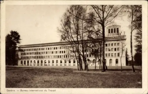 Ak Genf Stadt Schweiz, Bureau international du Travail,  Gebäude, Bäume, keine Personen
