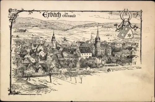 Künstler Ak Erbach im Odenwald Hessen, Gesamtansicht
