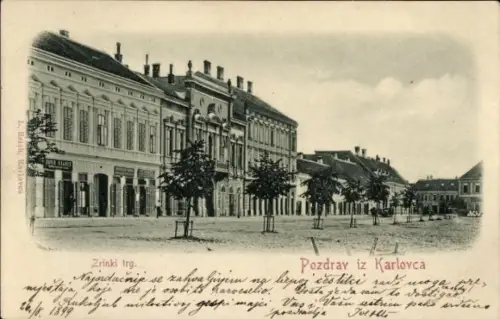 Ak Karlovac Kroatien, Zrinski Platz,  aus  Schwarz-Weiß-Foto, L. Reich