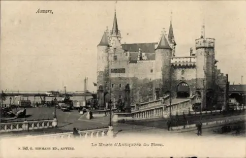Ak Antwerpen Flandern, Museum Steen,   Architektur, Schiffe im Hafen