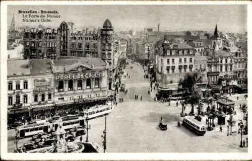 Ak Bruxelles Brüssel, Porte de Namur, Straßenansicht, Tram, Menschen, Geschäfte