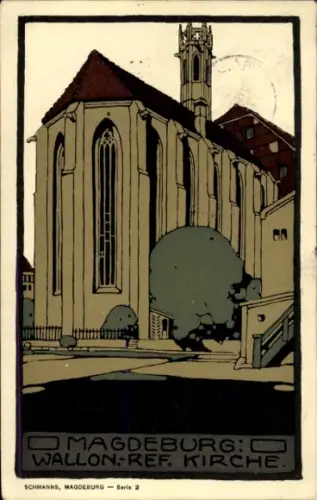 Steindruck Ak Magdeburg an der Elbe, Wallon.-Ref. Kirche