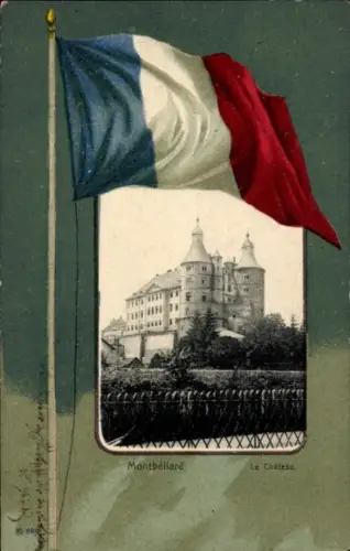 Passepartout Ak Montbeliard Doubs, Chateau, Fahne