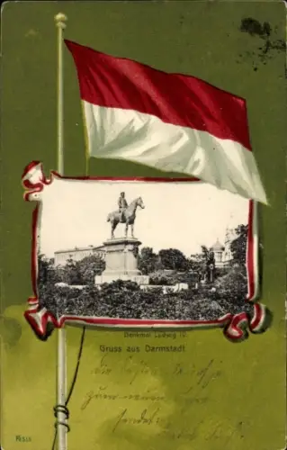 Passepartout Ak Darmstadt in Hessen, Denkmal Ludwig IV, Fahne