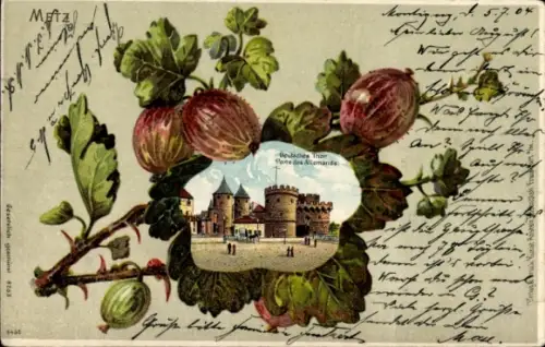 Stachelbeeren Passepartout Litho Metz Moselle, Deutsches Tor