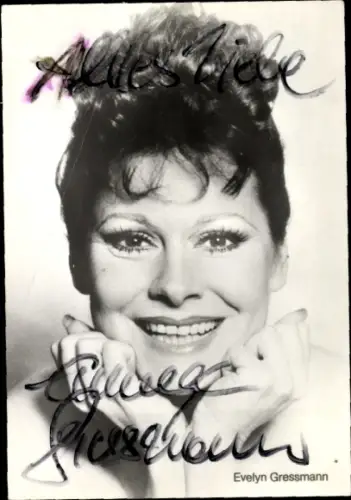 Autogrammkarte Schauspielerin Evelyn Gressmann, Portrait, Autogramm