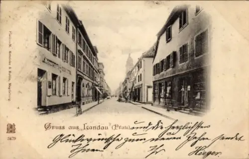 Ak Landau in der Pfalz, Straßenpartie, Geschäfte