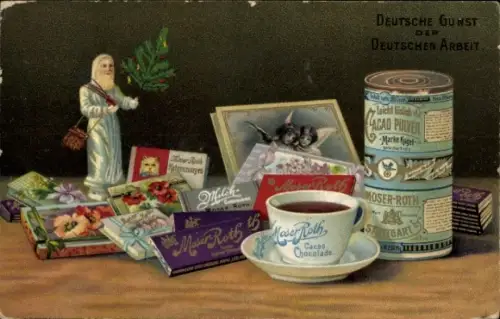 Ak Deutsche Gunst der Deutschen Arbeit, Moser Roth Stuttgart Cacao Chocolade, Cacao-Pulver