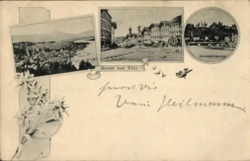 Ak Bad Tölz in Oberbayern, Panorama, Markt, Kalvarienberg