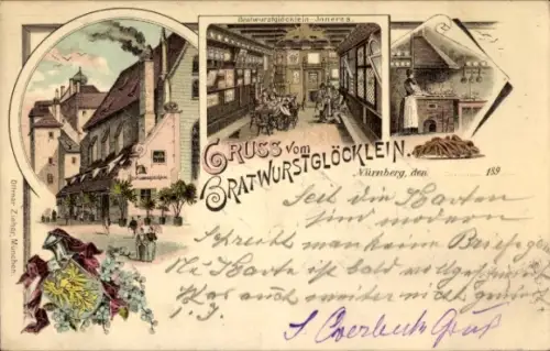Vorläufer Litho Nürnberg, Gastwirtschaft Bratwurstglöcklein, Gaststube, Küche, Wappen