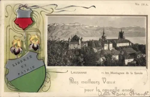 Präge Wappen Passepartout Ak Lausanne Kanton Waadt, Panorama, Savoier Berge, Neujahr
