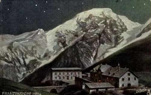 Künstler Ak Südtirol, Franzenshöhe, Ortlergruppe bei Nacht, Sterne