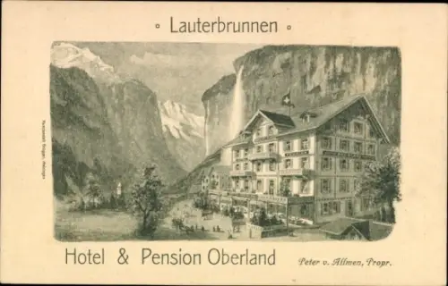 Litho Lauterbrunnen Kanton Bern, Hotel Pension Oberland