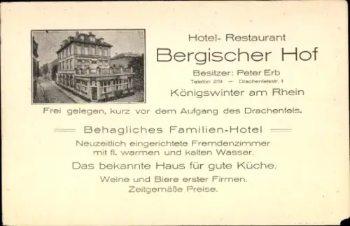 Passepartout Ak Königswinter am Rhein, Hotel-Restaurant Bergischer Hof