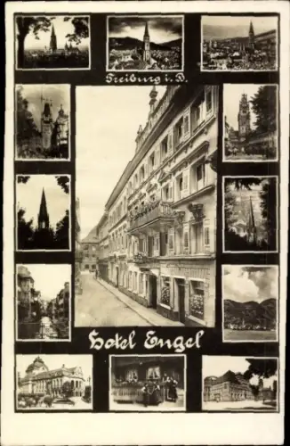 Ak Freiburg im Breisgau, Hotel Engel, Kirchtürme, Panorama, Gebäude