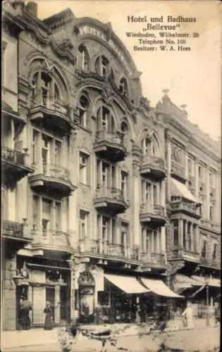 Ak Wiesbaden in Hessen, Hotel und Badhaus Bellevue, Wilhelmstraße 26