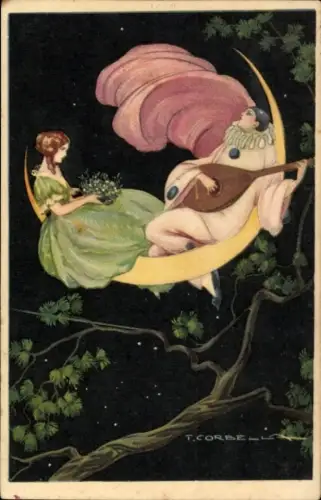 Künstler Ak Corbella, T., Pierrot Moon Serenade
