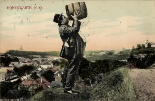 Ak Hohenwarth in Niederösterreich, Gesamtansicht, Mann mit Bierfass