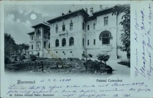 Mondschein Ak București Bukarest Rumänien, Palatul Cotroceui
