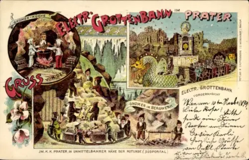 Litho Wien 2 Leopoldstadt, Prater, Elektrische Grottenbahn