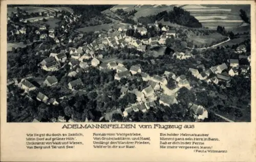 Ak Adelmannsfelden in Württemberg, Luftaufnahme von  ländliche Idylle, Gedicht von Paula Willmann