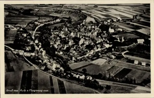 Ak Aub in Unterfranken, Luftaufnahme von  Felder, Häuser, Gruß aus Aub Flugzeug aus