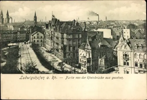 Ak Ludwigshafen am Rhein, Partie von der Rheinbrücke aus gesehen