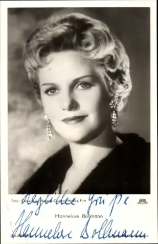 Ak Schauspielerin Hannelore Bollmann, Portrait, Autogramm, Symphonie in Gold