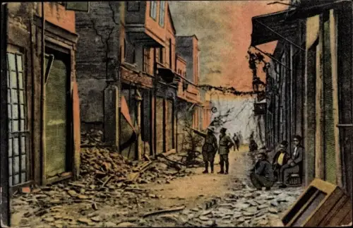 Ak Thessaloniki Griechenland, La rue Tunsky, Zerstörungen