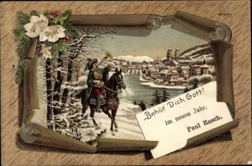 Litho Behüt dich Gott, Trompeter von Säckingen, Glückwunsch Neujahr