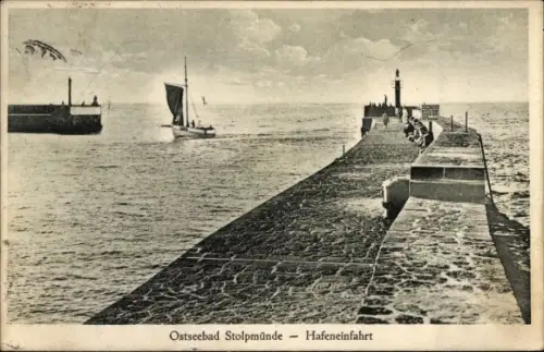 Ak Ustka Stolpmünde Pommern, Hafeneinfahrt
