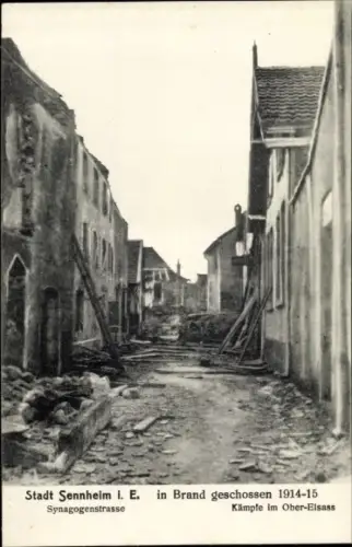 Ak Cernay Sennheim Elsass Haut Rhin, Stadt in Brand geschossen 1914-1915, Synagogenstraße