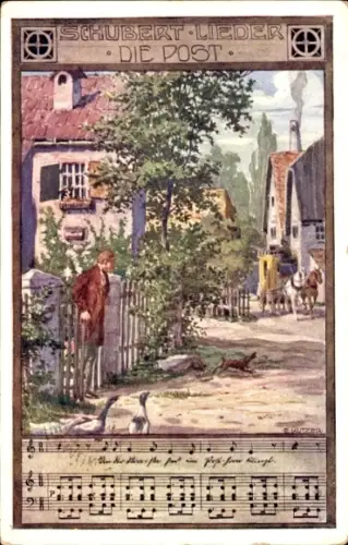 Künstler Lied Ak Kutzer, Ernst, Schubert Lieder, Die Post, Postkutsche