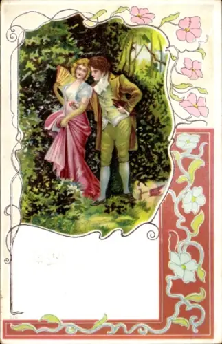 Lied Präge Litho Tief im Böhmerwald, Paar beim Spaziergang, Fächer