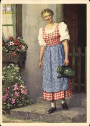 Künstler Ak Schuster, Karl M., Ein indanthrenfarbiges Dirndl, Reklame
