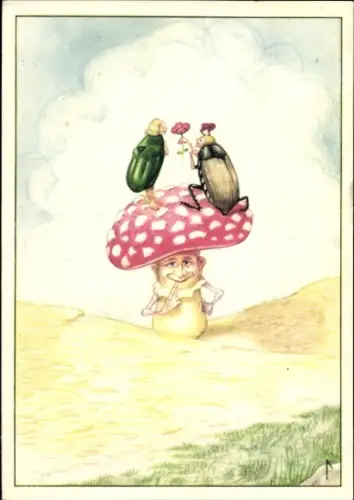 Künstler Ak Lampe, Ferdinand von, Der Glückspilz, Maikäfer, Fliegenpilz